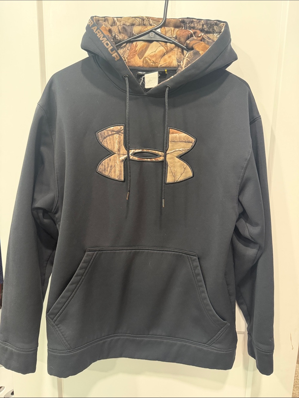 Under Armour Black Hoodie with Camo Logo and Lined Hood